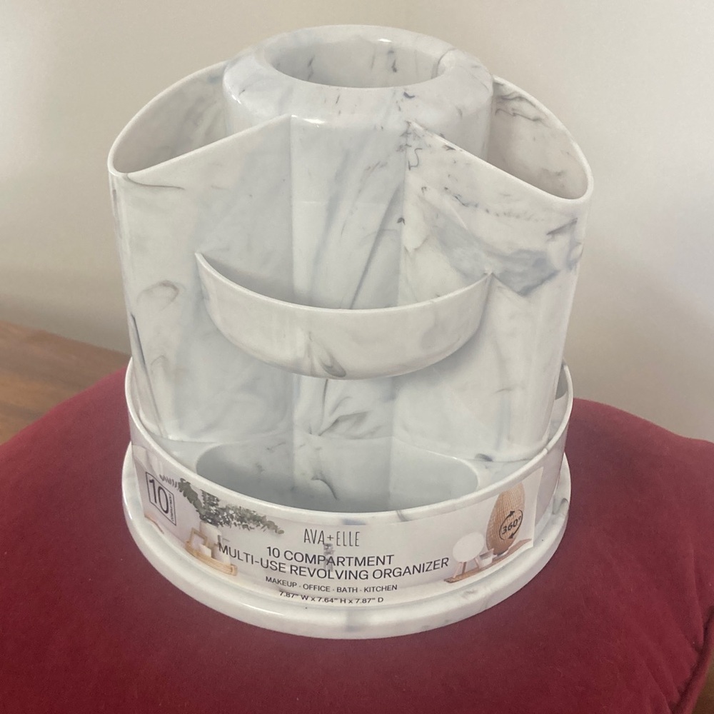 10 compartment multi use revolving organizer faux marble look - Picture 8 of 14